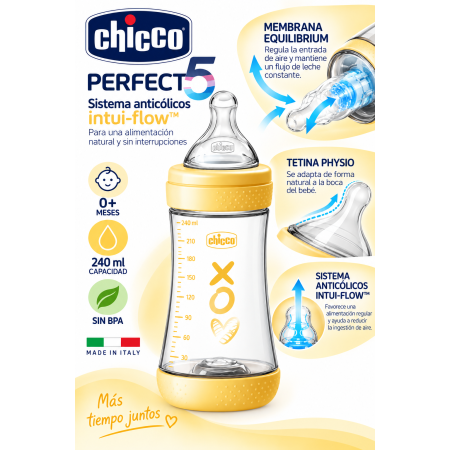 Biberón Perfect5 Anticólicos Silicona 240 ml Chicco – Alimentación cómoda y segura para tu bebé