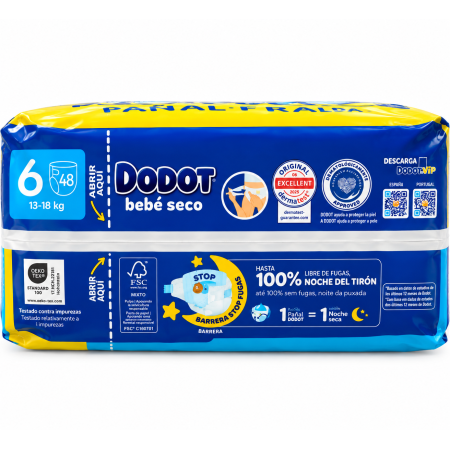 Dodot Bebé-Seco Talla 6 (13-18 kg) 48 Pañales – Sequedad Duradera y Protección Anti Fugas