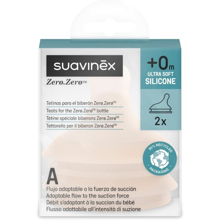 Tetinas Anticólicos Suavinex Zero Zero de Silicona Talla A – Flujo Adaptable +0 Meses – Pack 2 Unidades