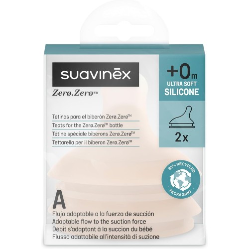 Tetinas Anticólicos Suavinex Zero Zero de Silicona Talla A – Flujo Adaptable +0 Meses – Pack 2 Unidades