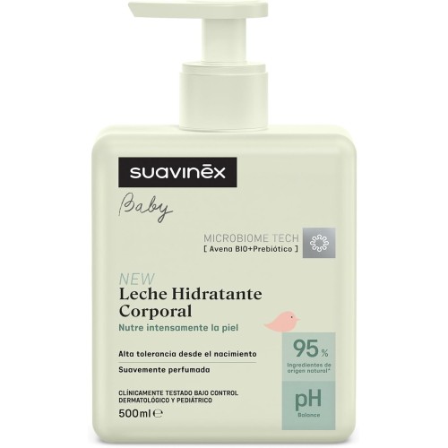 Pack Cuidado Bebé Suavinex con Leche Hidratante 500 ml, Crema Facial 50 ml, Chupete y Mordedor + Portababeros de Regalo