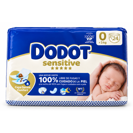 Pack Recién Nacido Pañales Dodot Sensitive Talla 0 (24 uds) y Talla 1 (58 uds), Biberón Suavinex 180 ml, Capa de Baño, Esponja y