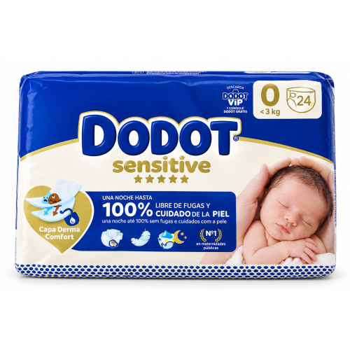 Pack Recién Nacido Pañales Dodot Sensitive Talla 0 (24 uds) y Talla 1 (58 uds), Biberón Suavinex 180 ml, Capa de Baño, Esponja y