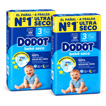 Pack Dodot Bebé-Seco Talla 3 – 124 Pañales | Más Pañales