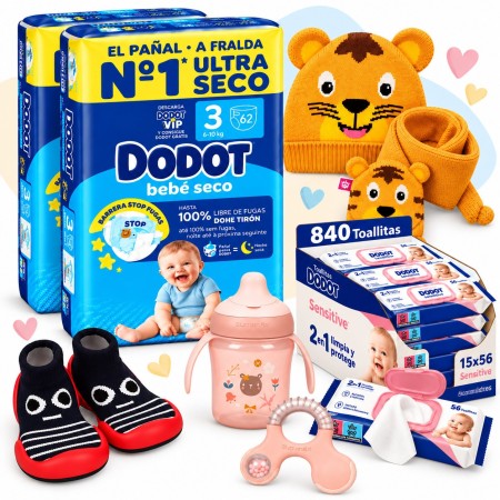 Pack Bebé Dodot Talla 3 (124 Pañales), 840 Toallitas Sensitive y suavinex