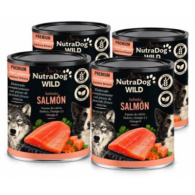 Alimento Húmedo Natural Salmon para Perros NutraDog WILD pacck (4x400g)– 100 % Salmón, Sin Cereales ni Aditivos