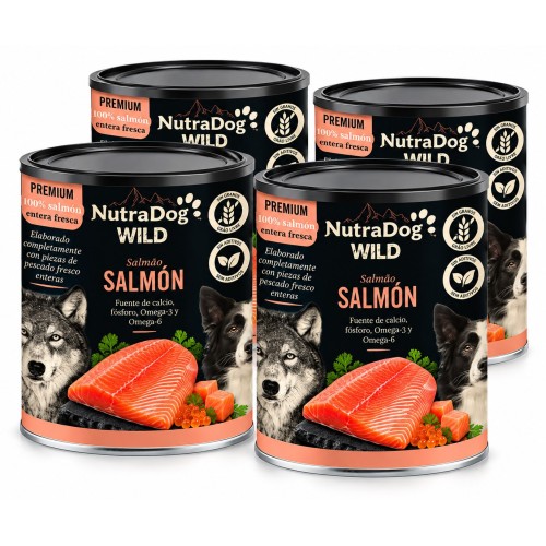 Alimento Húmedo Natural Salmon para Perros NutraDog WILD pacck (4x400g)– 100 % Salmón, Sin Cereales ni Aditivos