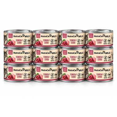 NutraCat WILD Alimento Húmedo Natural Ternera y Cerdo para Gatos 12 x 80 g – Comida Completa Premium