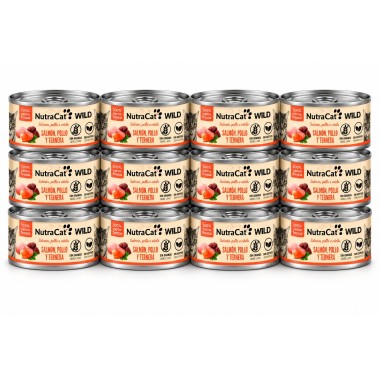 NutraCat WILD Alimento Húmedo Natural Pollo y Ternera para Gatos 12 x 80 g – Comida Completa Premium