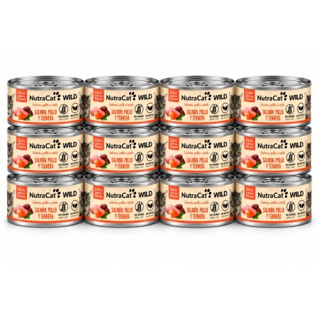 NutraCat WILD Alimento Húmedo Natural Pollo y Ternera para Gatos 12 x 80 g – Comida Completa Premium