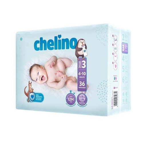 Pañal Chelino Talla 3 (4-10 kg).Tumbado 36 Ud.