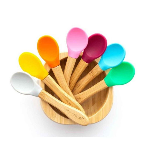 Cucharas bamboo azul-verde-naranja - Eco Rascals