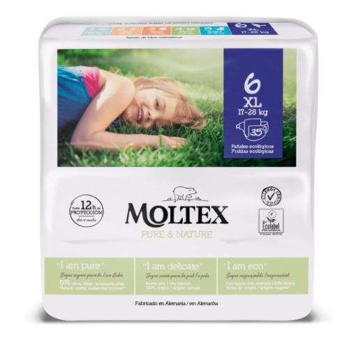 Pañales Pure & Nature Talla 6 (17 a 28 kg) 35 Uds.Moltex